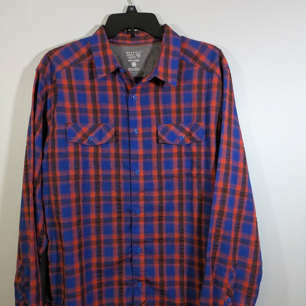 Mountain Hardwear Shirt Mens Medium Button Up Red Blue Plaid Long Sleeve